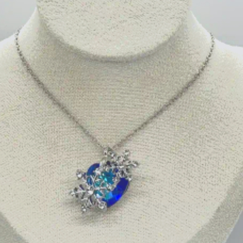 Disney Princess Elsa Beautiful Crystal Blue Gemstone Snowflake Necklace